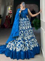 Silk Blue Wedding Wear Floral Print Readymade Lehenga Choli